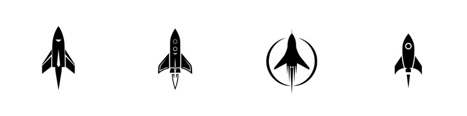 Poster - Silhouette pictogram set featuring rocket designs for innovation, exploration, and science communication