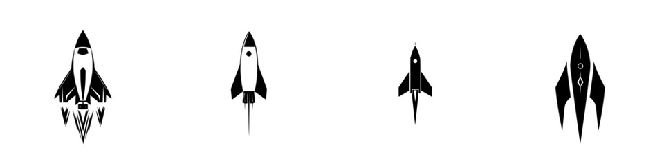 Poster - Various rocket silhouettes designed for vector icons showcasing different styles and shapes suitable for various applications