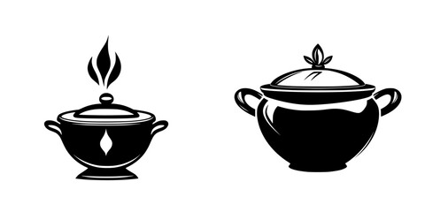 Poster - Set of silhouette pictograms representing cooking pots in a simple, minimalist style