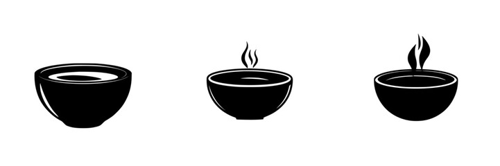 Poster - Silhouette pictograms illustrating various types of bowls with and without steam in a minimalist design for diverse applications