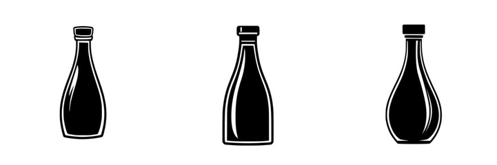 Poster - Collection of silhouette pictograms depicting various bottle shapes and designs in an isolated vector style