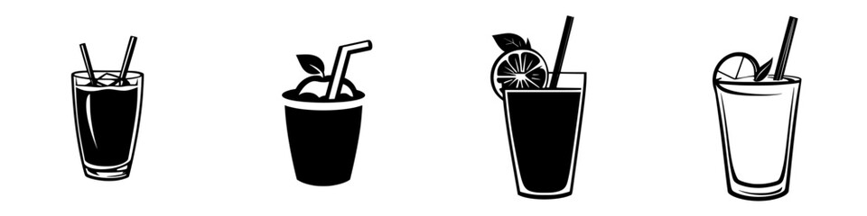 Poster - Collection of cocktail and beverage icons featuring various drinks in silhouette style suitable for menus and graphic design