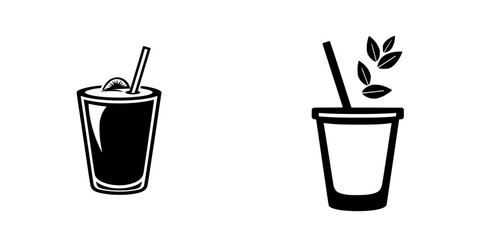 Poster - Silhouette pictograms of drink icons depicting refreshing beverages with a straw and garnish