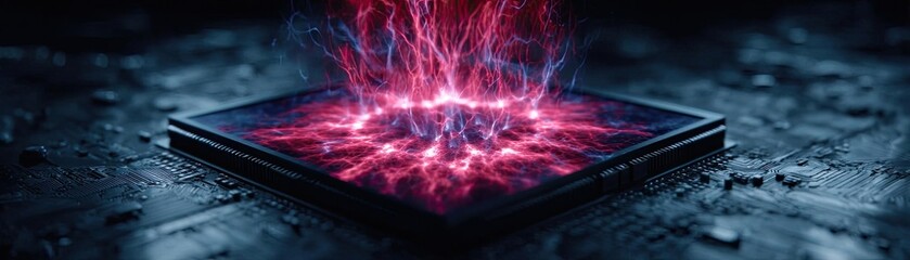 Aufkleber - Hybrid processor in plasma development concept. Vibrant energy burst emanating from a futuristic device.