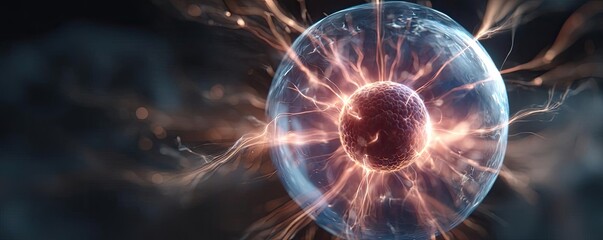Aufkleber - Hybrid processor in plasma development concept. Abstract representation of energy and atomic physics dynamics.