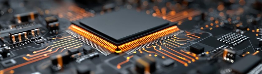 Aufkleber - Adaptive chip and programmable integration concept. Close-up of a microchip on a circuit board with vivid details.