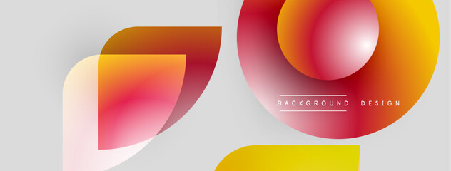 Poster - Abstract shapes overlap, creating vibrant color gradients. Modern design features smooth transitions, yellow, pink, orange hues. Minimalist aesthetic.