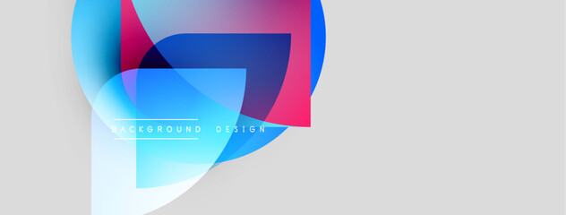 Aufkleber - Abstract shapes overlap, creating vibrant color gradients. Minimalist design with text elements. Light gray background provides contrast.