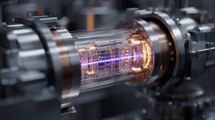 Aufkleber - Hybrid processor in plasma development concept. Close-up of advanced technology components with glowing effects.
