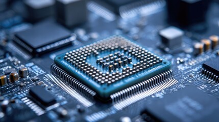 Aufkleber - Hybrid processor in plasma development concept. Close-up shot of a microprocessor on a circuit board.