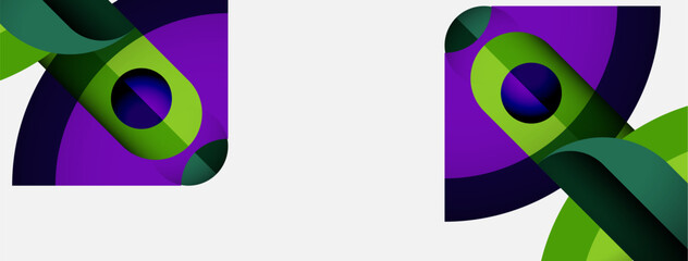 Poster - Abstract graphic design featuring vibrant purple, green hues. Overlapping shapes create dynamic visual interest. Modern, clean aesthetic.