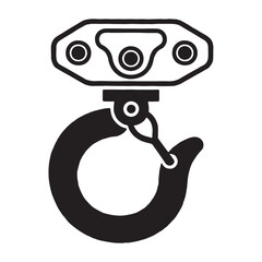 Poster - Minimalist Industrial Crane Hook Icon with Geometric Lines and Mechanical Details on White Background for Technical Use.