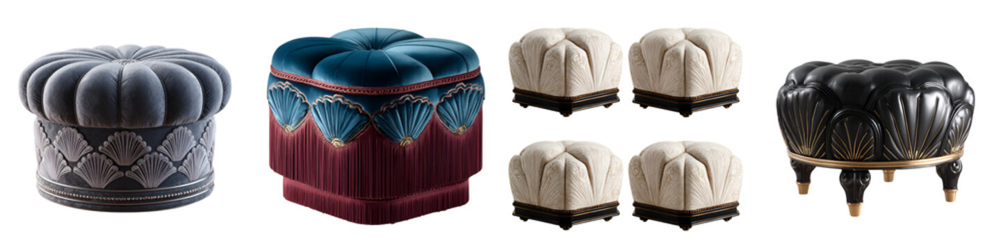 Elegant Decorative Ottoman Stools on White Background - Furniture Set