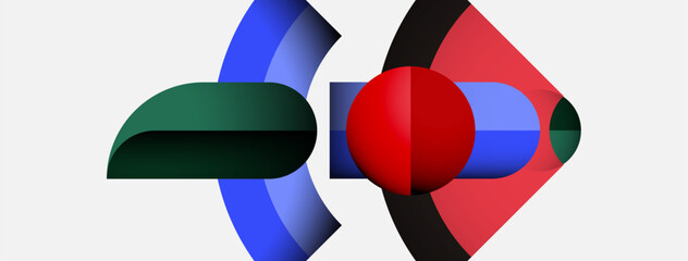 Poster - Abstract geometric shapes overlap, creating vibrant color contrasts. Blue, red, green elements dominate white background. Minimalist design.