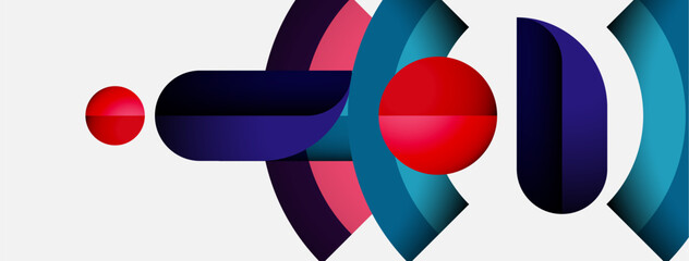 Aufkleber - Abstract geometric shapes, vibrant colors, overlapping forms create dynamic visual composition. Red accents stand out against blue, purple hues.