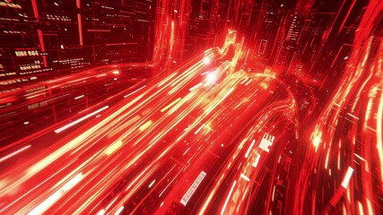 Poster - Dynamic red light trails create an energetic movement in an abstract digital landscape, Red light trails Computer generated abstract motion background 3D render VJ