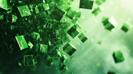 Poster - Dynamic movement of green cubes creating an abstract visual experience in motion graphics, Green cubes appear fast Abstract motion graphics Seamless 3D render