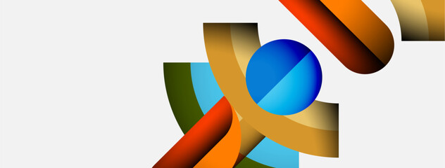 Aufkleber - Abstract geometric shapes overlap, creating dynamic composition. Colors include blue, orange, brown, beige. Minimalist design, modern aesthetic.