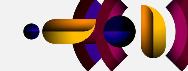 Poster - Abstract design features colorful overlapping circles, curves, plus small sphere. Modern, vibrant composition evokes motion, depth.