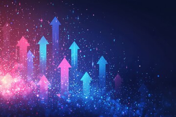 Poster - Colorful gradient arrows on dark abstract background with a sense of progress