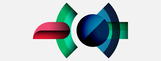 Poster - Abstract graphic design features colorful overlapping shapes. Circular elements dominate composition, creating dynamic visual impact. Modern aesthetic.