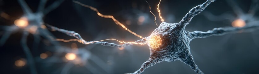 Aufkleber - Cortex processor supports neuron activation process concept. Close-up view of neural cell activity in the human brain.