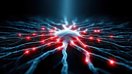 Aufkleber - Cortex processor supports neuron activation process concept. Abstract representation of neural connections in vibrant colors.