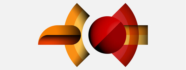 Aufkleber - Abstract design features curved shapes, warm colors. Red sphere contrasts orange elements, creating dynamic composition. Minimalist style.