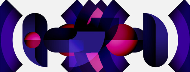 Aufkleber - Abstract geometric shapes, purple hues dominate design. Central form suggests stylized flower or heart. Modern, digital aesthetic.