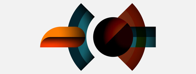 Poster - Abstract graphic design. Circular shapes overlap, creating dynamic visual effect. Warm, cool colors blend seamlessly. Modern, minimalist aesthetic.