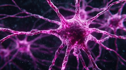 Poster - Neuro logic for adaptive neuron and biological concept. Close-up view of vibrant pink neurons with intricate structures.