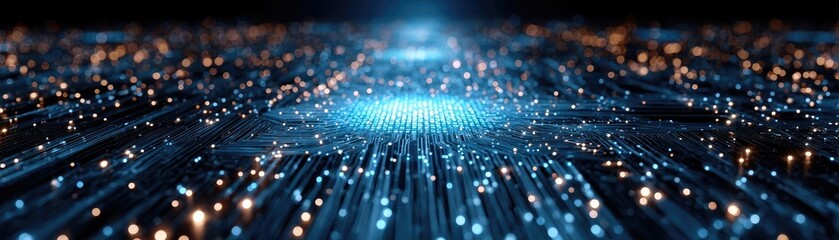 Aufkleber - Cortex processor supports neuron activation process concept. Futuristic digital background with glowing lights and particles.