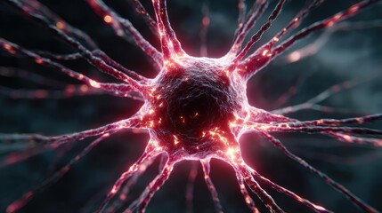 Poster - Cortex processor supports neuron activation process concept. A detailed visualization of a glowing neuron in the brain.