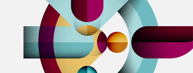 Poster - Abstract geometric composition. Overlapping shapes create dynamic visual effect. Colors blend, forming modern design.