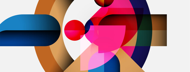 Aufkleber - Abstract geometric composition. Overlapping shapes create dynamic visual interest. Colors blend, forming modern artwork.