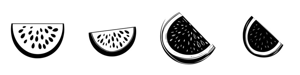 Poster - Collection of four watermelon slice silhouettes designed as vector icons for graphic use