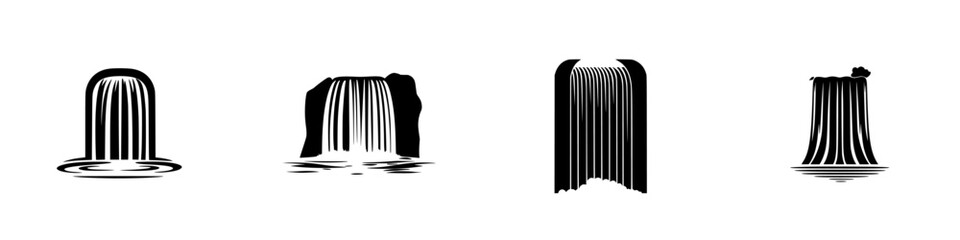 Poster - Silhouette pictogram collection of various waterfall designs showcasing distinct styles and shapes