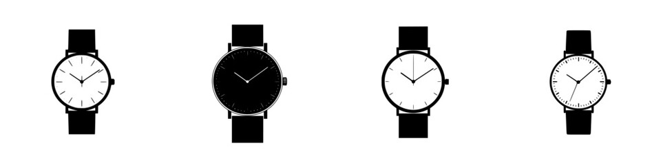 Poster - Silhouette pictogram set of four different styles of watches in isolated vector design suitable for various graphic applications