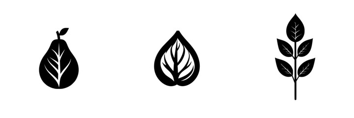 Poster - Silhouette pictogram set featuring fruit, leaf, and plant designs for creative projects and design elements