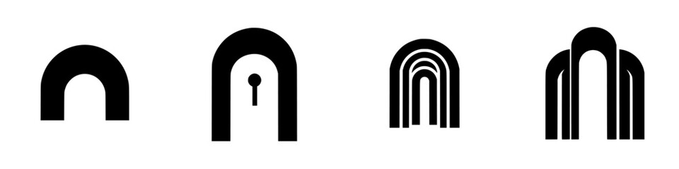 Poster - Collection of silhouette pictograms depicting arches and keys in a minimalist style for design purposes