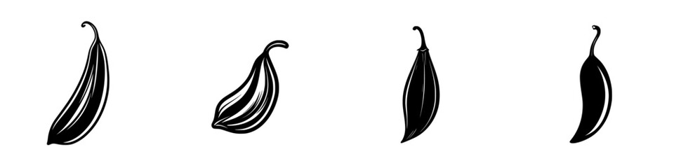 Poster - Silhouette pictogram set featuring various chili pepper shapes in isolated vector design for culinary and graphic applications