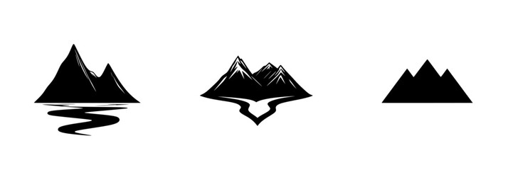 Poster - Collection of silhouette pictograms representing mountains and landscapes in a minimalistic style