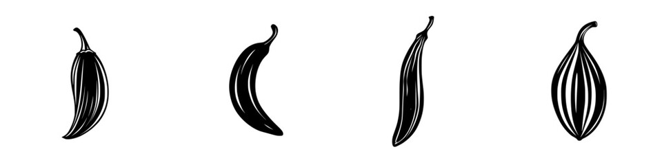 Poster - Silhouette pictogram icons set featuring various types of bananas and plantains in black design