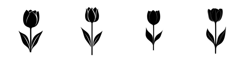 Poster - Silhouette pictograms of tulips showcasing various stages of bloom in a minimalist style