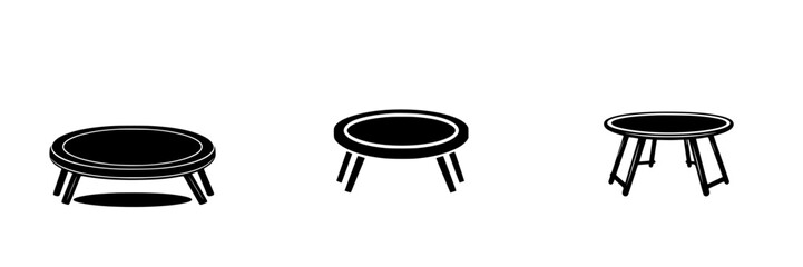 Poster - Set of three silhouette pictograms depicting various round tables with different leg styles