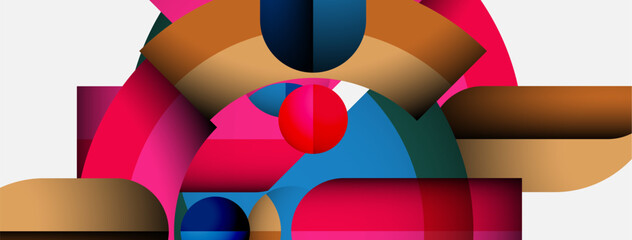 Poster - Abstract composition. Geometric shapes overlap, creating vibrant color interplay. Modern design, minimalist aesthetic.