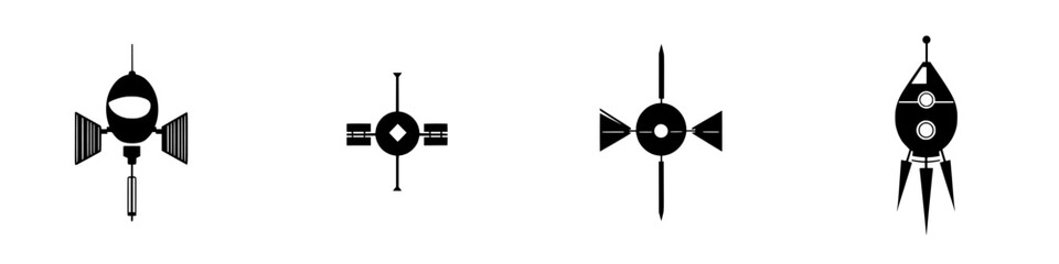 Poster - Creative collection of silhouette pictograms representing space exploration and futuristic technology concepts in vector format