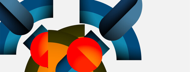 Aufkleber - Abstract shapes overlap, creating dynamic composition. Colors include blue, orange, green, red. Minimalist design, modern aesthetic.