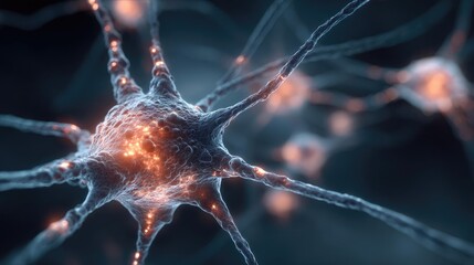 Poster - Neuro logic for adaptive neuron and biological concept. Illustration of a neuron with glowing connections and details.