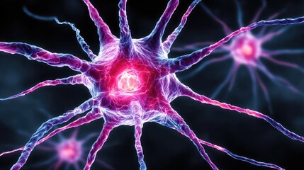 Poster - Neuro logic for adaptive neuron and biological concept. Illustration of neurons with vibrant colors and intricate details.